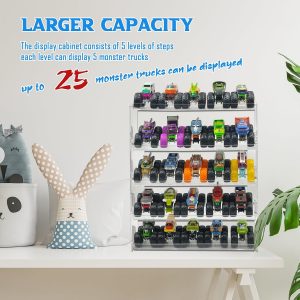Acrylic Monster Trucks Display Case, 5-Tier Toy Car Storage Organizer Shelf | Clear, Hold 25 Diecast Trucks, Wall Mount or Desktop Display Shelf Holder for Collectors & Kids