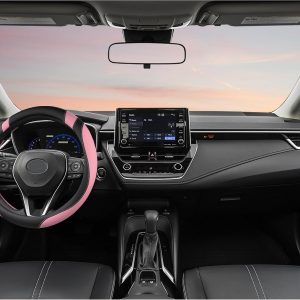 West Llama Customized Auto Car Steering Wheel Cover for Toyota Rav4 Corolla Camry Highlander (Black+Pink-Standard Size)