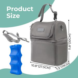 Breast Pump Cooler Travel Bag with Ice Pack,【 Up to 12 Hours 】Insulated Bottle Storage Cooler Bag, Double Layer, Breastfeeding Essential for Nursing Mom Daycare Work Travel，Fits 6 Baby Bottles