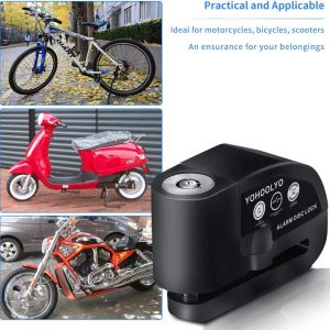 Alarm Disc Lock Motorcycle Disc Brake Lock Anti-Theft Waterproof 110 dB 7mm Pin 5ft Reminder Cable for Motorcycles Bike Scooter Carry Pouch (Black) | Anti-Theft Waterproof 110 dB 7mm Pin 5ft Reminder Cable for Motorcycles Bike Scooter Carry Pouch (Black)