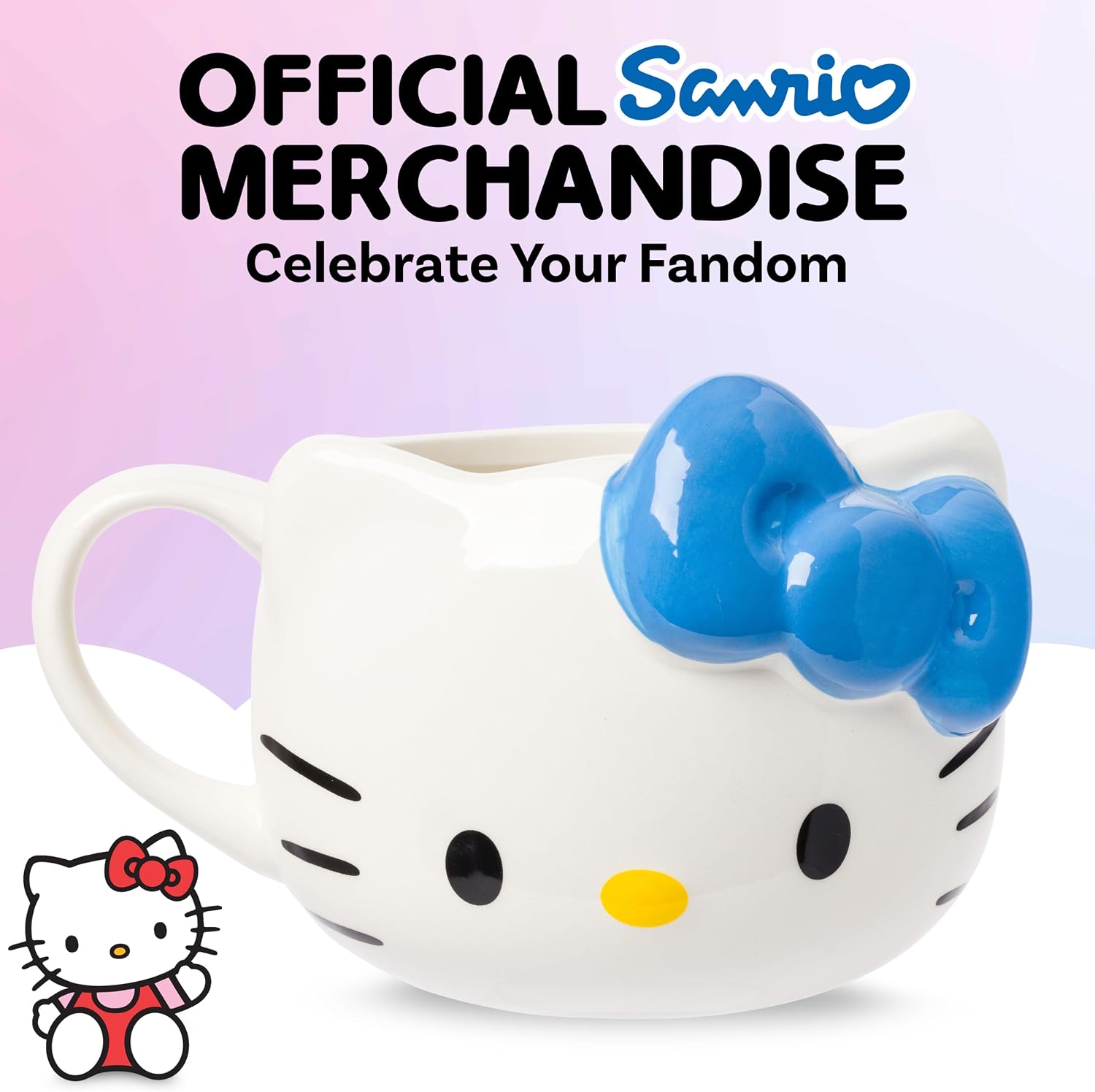 Silver Buffalo Sanrio Hello Kitty Blue Bow, 3D Sculpted Mug, 20oz | Ceramic, 0.59 Liters