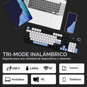 EPOMAKER X Aula F108 PRO - Teclado inalámbrico para juegos con pantalla, batería de 8000 mAh, 104 teclas y perilla intercambiables en caliente y programables, retroiluminación RGB, para Mac/PC/Android