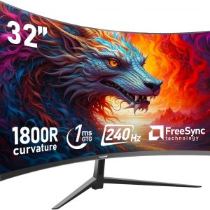 Gawfolk Curved 32 inch Gaming Monitor 240Hz PC Screen Full HD 1080P, Frameless 1800R Curved Computer Screen,FreeSync,178° Viewing Angle,Display Port、HDMI 2.0,Wall Mount Compatible 100x100MM-Black