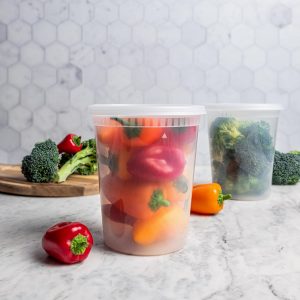 Recipientes de 32 onzas con tapas (paquete de 240) a granel – Recipiente de plástico de cuarto de galón con tapa, desechable, 32 onzas, congelador, sopa y almacenamiento de alimentos, recipiente alto