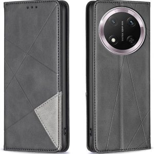 Flip Case for Honor Magic 7 Lite,Rhombus Pattern Premium Leather Wallet Kickstand Magnetic Closure Cover Black