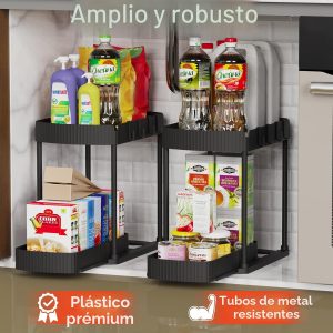Ukeetap Organizadores de almacenamiento extraíbles multiusos, organizadores debajo del fregadero/gabinete y almacenamiento para baño y cocina, negro, 12.8 pulgadas, 2 paquetes | Organizadores de gabinetes multiusos y almacenamiento para baño y cocina