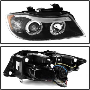ACANII - For [Halogen Model] 2006-2008 BMW E90 3-Series Sedan LED Halo Black Projector Headlights Headlamps Assembly