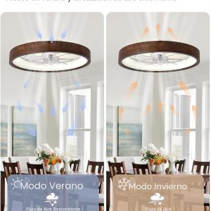 Ventilador de techo de 20 pulgadas con luz, ventilador de techo de madera de perfil bajo, aplicación y control remoto, regulable y 6 velocidades