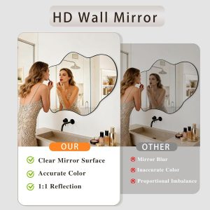 Irregular Wall Mirror, 24"x36" Wavy Cloud Bathroom Vanity Mirrors | Unique Asymmetrical Abstract Mirror with Tempered Glass for Bedroom, Living Room, Entryway, Hallway, Cloakroom