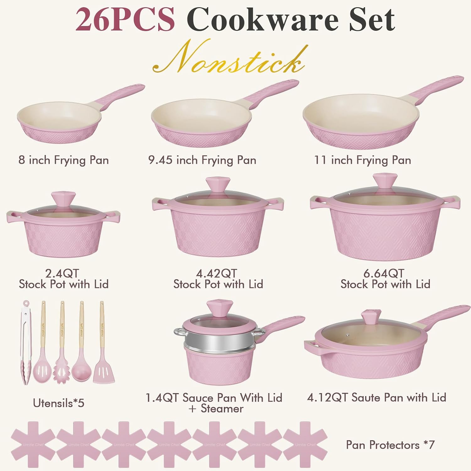 Umite Chef 26PCS Pots Pans Set Non Stick Cookware