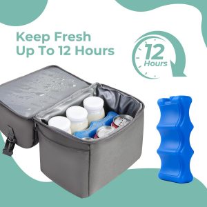 Breast Pump Cooler Travel Bag with Ice Pack,【 Up to 12 Hours 】Insulated Bottle Storage Cooler Bag, Double Layer, Breastfeeding Essential for Nursing Mom Daycare Work Travel，Fits 6 Baby Bottles