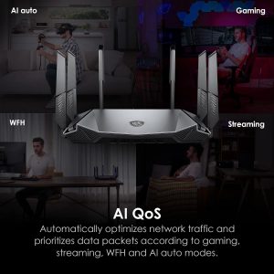 MSI Radix AXE6600 WiFi 6E Tri-Band Gaming Router, AI QoS, RGB, 1.8GHz Quad-Core Processor, MU-MIMO, Tri Band Gigabit Wireless, 8-Stream, High Speed Long Range Gaming Router