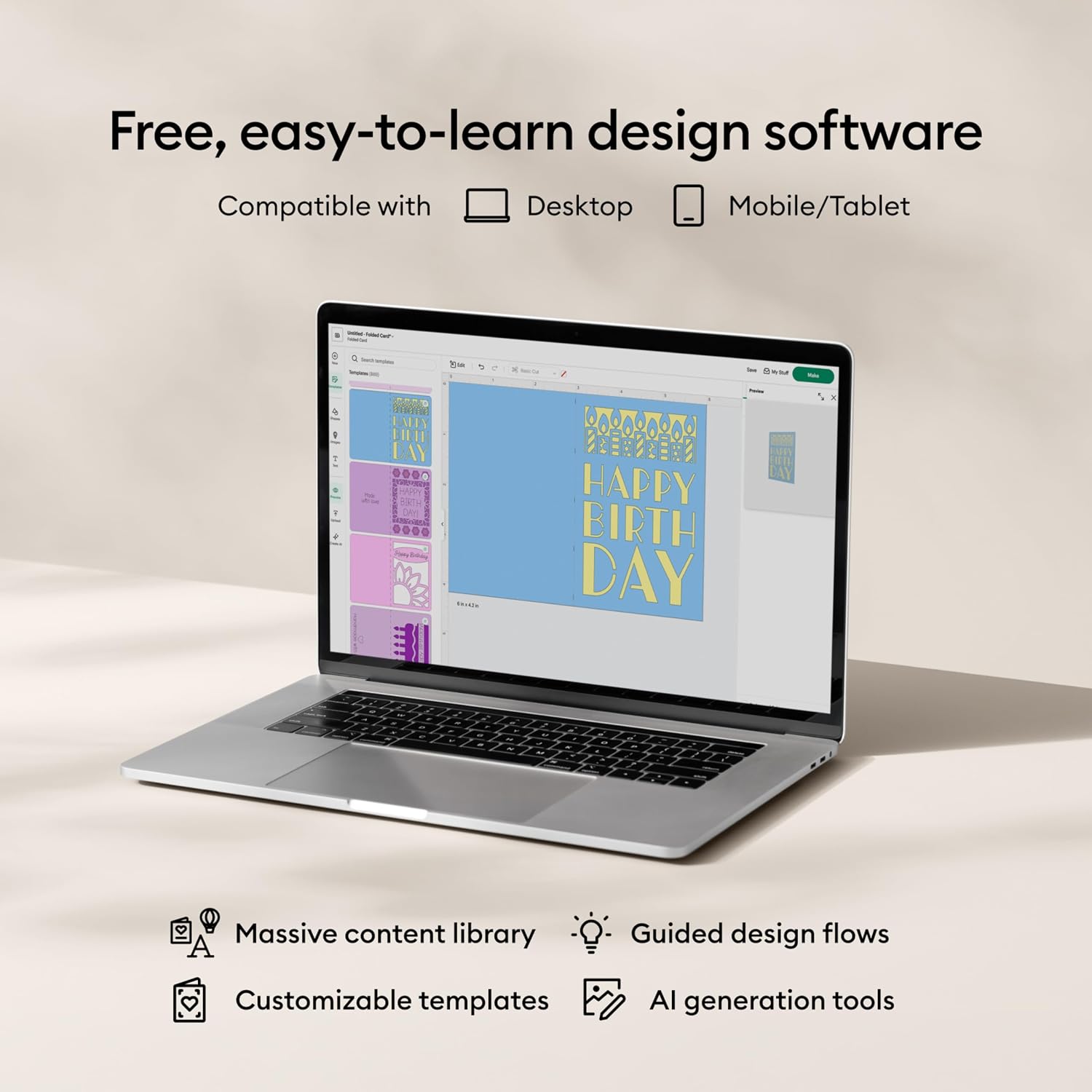 Cricut Maker 4 - Smart Cutting Machine (Seashell) | Digital Content Bundle | Includes 30 images in Design Space App