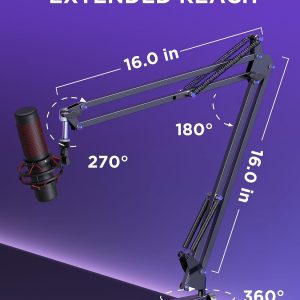 InnoGear Mic Stand Boom Arm Microphone Stand Desk for Blue Yeti, Large | Full Rotation, 3.3lb Weight Capacity, 360° Adjustable Arm, Pop Filter Included, Foldable for Reclaimed Desk Space, Flat Desk
