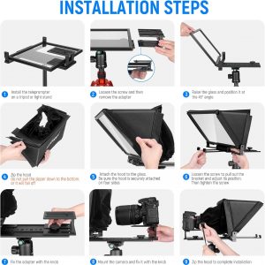 NEEWER X12 Teleprompter de aleación de aluminio de 14 pulgadas compatible con iPhone iPad DSLR Cámaras Teléfono Tablet con control remoto Funda de transporte Paño de limpieza, Control APP para iOS