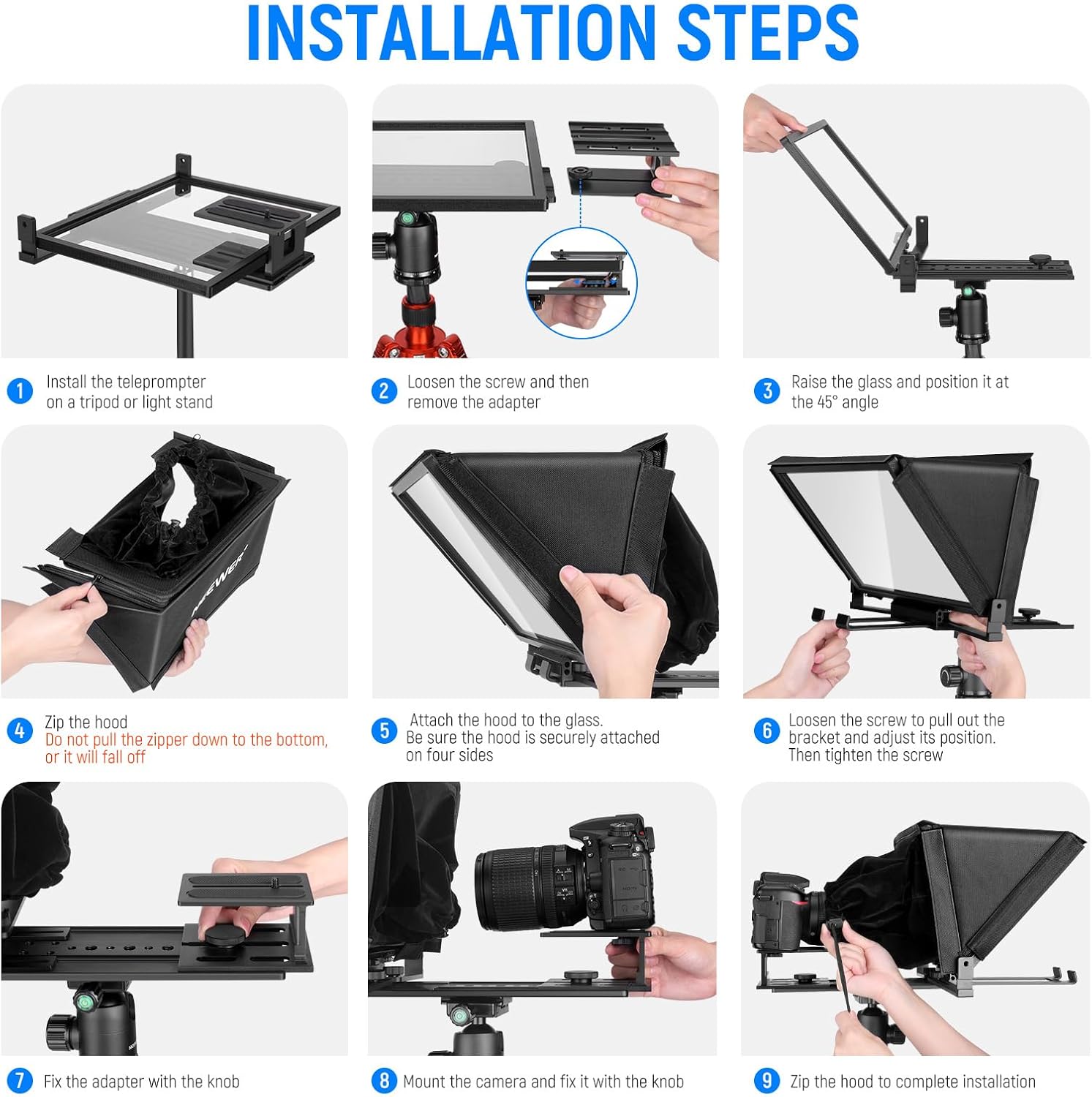 NEEWER X12 Teleprompter de aleación de aluminio de 14 pulgadas compatible con iPhone iPad DSLR Cámaras Teléfono Tablet con control remoto Funda de transporte Paño de limpieza, Control APP para iOS