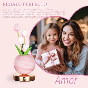 Tulip Table Lamp, Rechargeable Cordless Touch Dimming Artificial Tulip Flower Desk Lamp, LED Flower Bedside Night Light Romantic Gifts for Girl Women Mom (Pink)