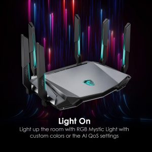 MSI Radix AXE6600 WiFi 6E Tri-Band Gaming Router, AI QoS, RGB, 1.8GHz Quad-Core Processor, MU-MIMO, Tri Band Gigabit Wireless, 8-Stream, High Speed Long Range Gaming Router