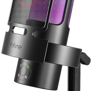 FIFINE A8 Plus USB Gaming Condenser Microphone with 4 Polar Patterns for PC | RGB Control, Quick Mute, Gain Knob, Headphone Jack, Cardioid Pickup, Pop Filter, for PS5 Podcast Streaming Recording YouTube