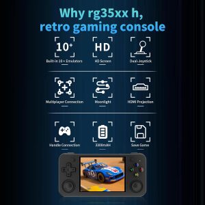 RG35XX H, Consola de juegos portátil retro Anbernic con tarjeta de 64GTF, diseño de joystick dual, pantalla HD de 3.5 pulgadas, batería de alta capacidad que dura hasta 8 horas para una mejor