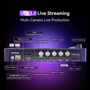 Tenveo Conmutador Mezclador de Video HDMI 4K60FPS, 4*SDI & 4*HDMI Entrada, Conmutador de Transmisión en Vivo de 5 Canales, Pantalla FHD de 5.5’’, Salida de 1080P60FPS, Grabación de Video USB, Soporte