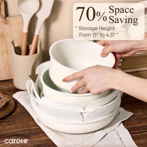 CAROTE 19pcs Pots and Pans Set Non Stick, Cookware Set Detachable Handle | Induction Compatible, Dishwasher & Oven Safe, Space Saving, Camping Cooking Set, Kitchen Set, White