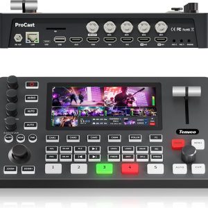 Tenveo Conmutador Mezclador de Video HDMI 4K60FPS, 4*SDI & 4*HDMI Entrada, Conmutador de Transmisión en Vivo de 5 Canales, Pantalla FHD de 5.5’’, Salida de 1080P60FPS, Grabación de Video USB, Soporte