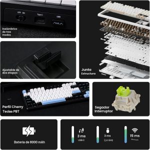 EPOMAKER X Aula F108 PRO - Teclado inalámbrico para juegos con pantalla, batería de 8000 mAh, 104 teclas y perilla intercambiables en caliente y programables, retroiluminación RGB, para Mac/PC/Android
