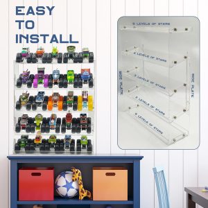 Acrylic Monster Trucks Display Case, 5-Tier Toy Car Storage Organizer Shelf | Clear, Hold 25 Diecast Trucks, Wall Mount or Desktop Display Shelf Holder for Collectors & Kids