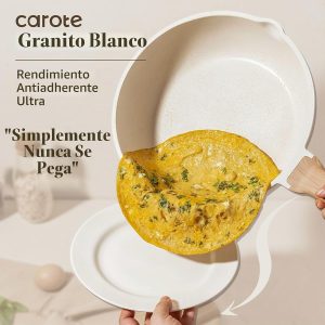 CAROTE Juego de 21 ollas y sartenes, juegos de utensilios de cocina antiadherentes, utensilios de cocina de inducción de granito blanco, juego de cocina antiadherente con sartenes y cacerolas (PFOS,