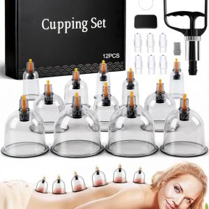 Kit de ventosas para terapia de masaje, juego de ventosas de terapia física china de silicona en casa, herramienta profesional de ventosas musculares con bomba y tazas de vacío para reducir la