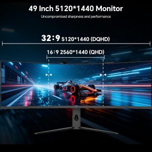 KTC Monitor curvo para juegos ultraancho de 49 pulgadas, monitor de computadora 5K2K 5120x1440 DQHD, 180Hz, 32:9, HDR 400, puerto HDMI DP tipo C de 90 W, KVM incorporado, altavoces, sincronización adaptativa, ajuste de altura giratoria de inclinación, H49S66