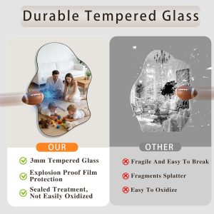 Irregular Wall Mirror, 24"x36" Wavy Cloud Bathroom Vanity Mirrors | Unique Asymmetrical Abstract Mirror with Tempered Glass for Bedroom, Living Room, Entryway, Hallway, Cloakroom