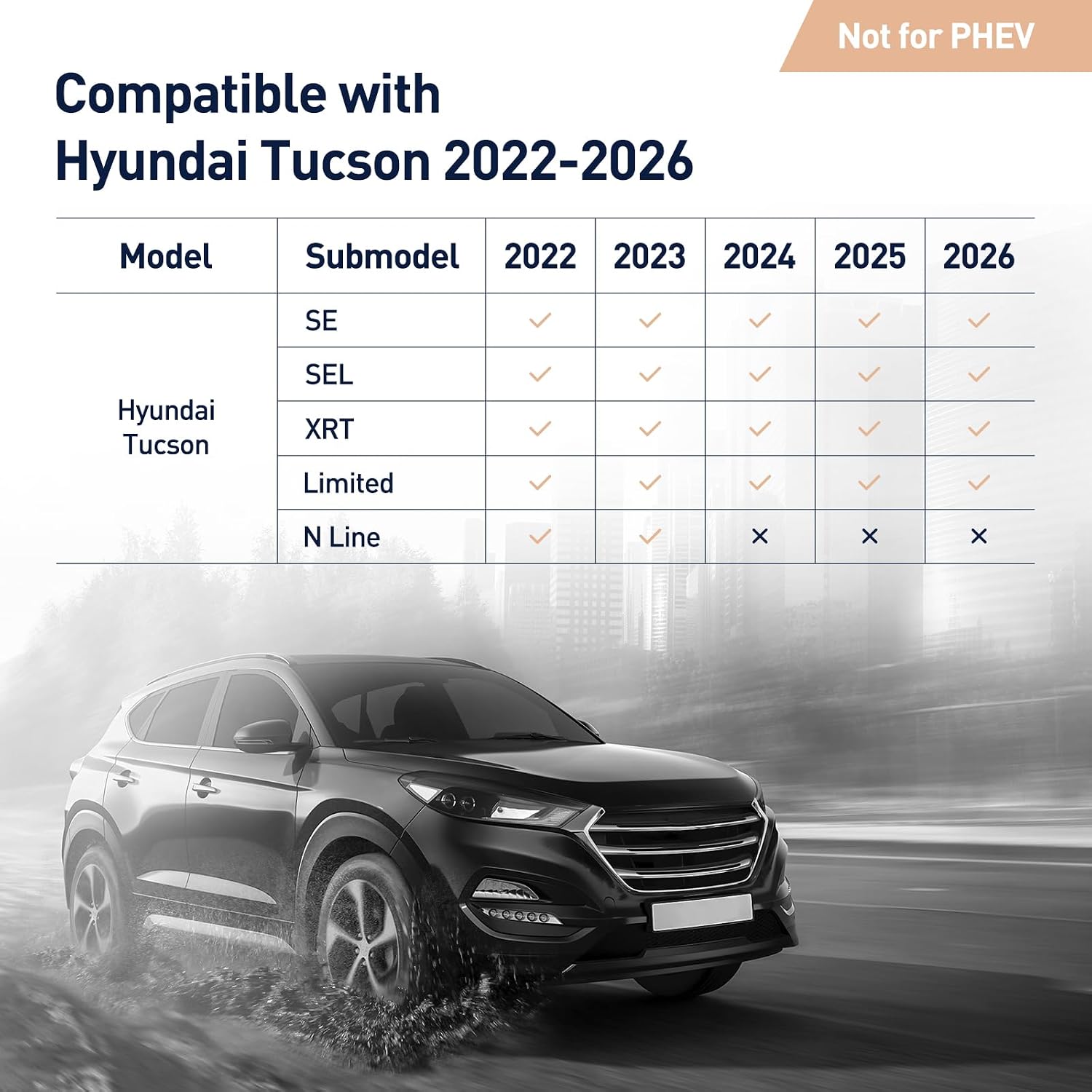 for 2022-2025 2026 Hyundai Tucson Floor Mats (Gas Models Only) | All-Weather TPE Car Mats & Cargo Liner, Custom Fit for Tucson SE SEL Limited XRT, Not for Hybrid/PHEV