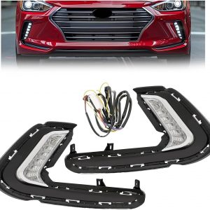HECASA Pair LED Fog Lights Compatible with 2016 2017 2018 Hyundai Elantra Sixth Generation DRL Replacement for 92207F2100 92208F2100 Front Bumper Fog Lamp LH& RH Clear Lens