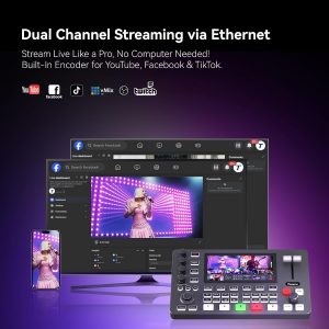 Tenveo Conmutador Mezclador de Video HDMI 4K60FPS, 4*SDI & 4*HDMI Entrada, Conmutador de Transmisión en Vivo de 5 Canales, Pantalla FHD de 5.5’’, Salida de 1080P60FPS, Grabación de Video USB, Soporte