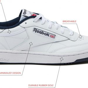 Reebok Club C 85 Mens Tennis Shoes, Casual Fashion White Sneakers for Men