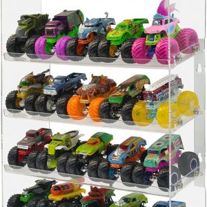 Acrylic Monster Trucks Display Case, 5-Tier Toy Car Storage Organizer Shelf | Clear, Hold 25 Diecast Trucks, Wall Mount or Desktop Display Shelf Holder for Collectors & Kids