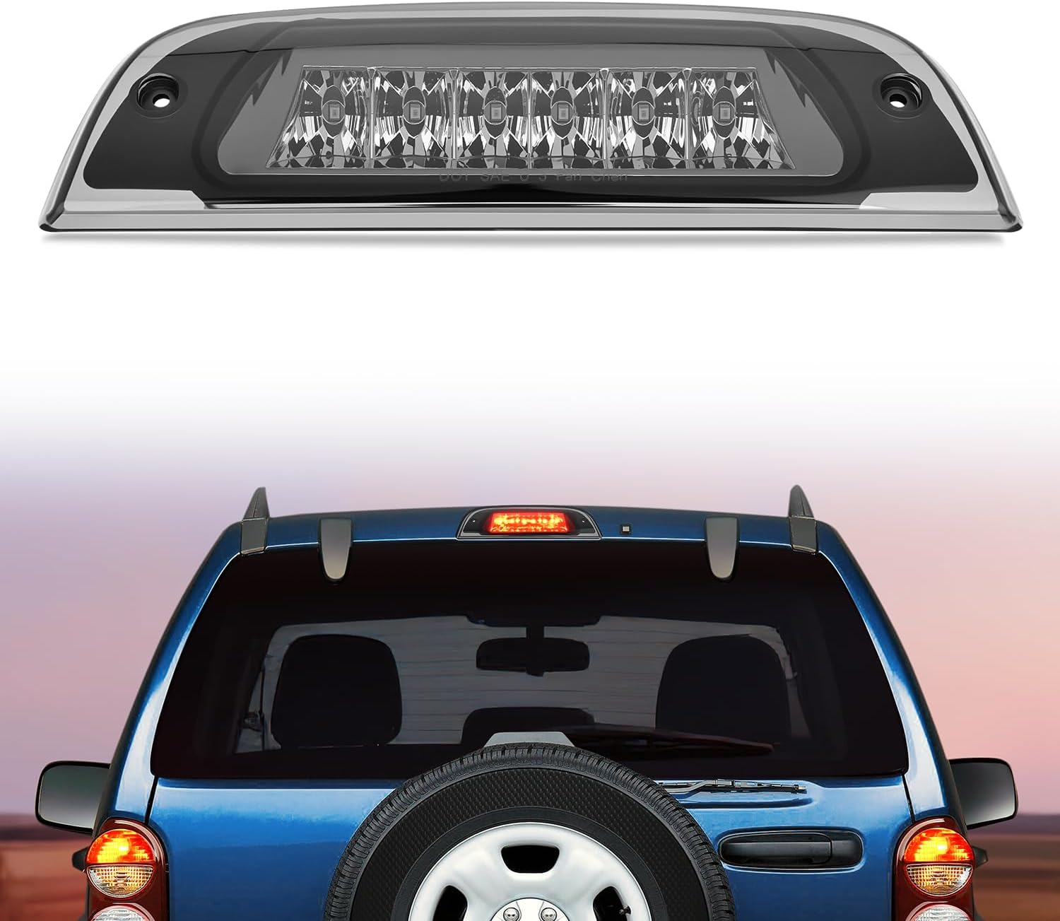 Nilight Third Brake Light for Jeep Liberty 2002 2003 2004 2005 2006 2007 | for Jeep Liberty 2002 2003 2004 2005 2006 2007, High Mount 3rd Stop LED Rear Cab Center Van SUV Tail Lamp, Smoked Lens