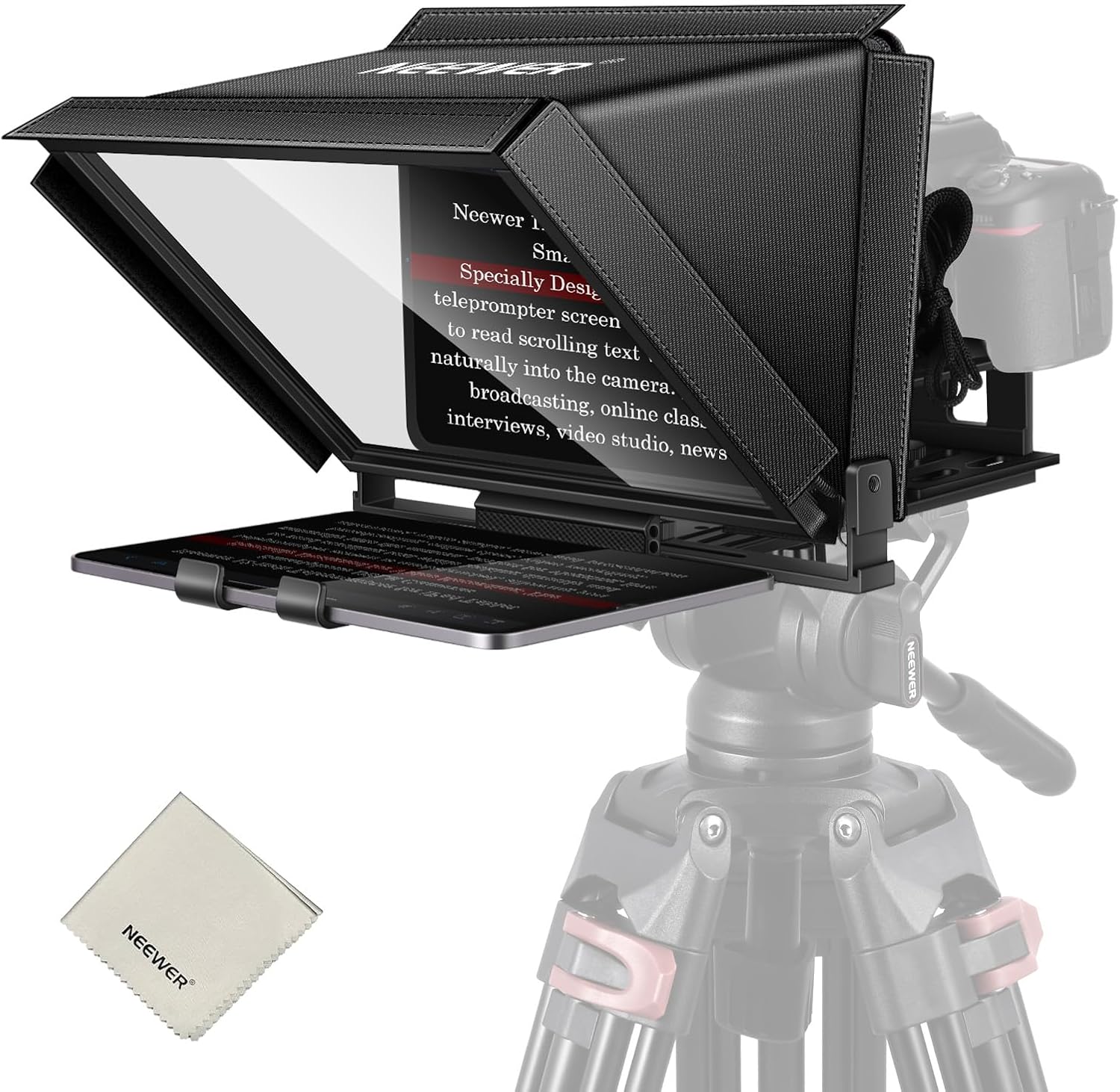 NEEWER X12 Teleprompter de aleación de aluminio de 14 pulgadas compatible con iPhone iPad DSLR Cámaras Teléfono Tablet con control remoto Funda de transporte Paño de limpieza, Control APP para iOS