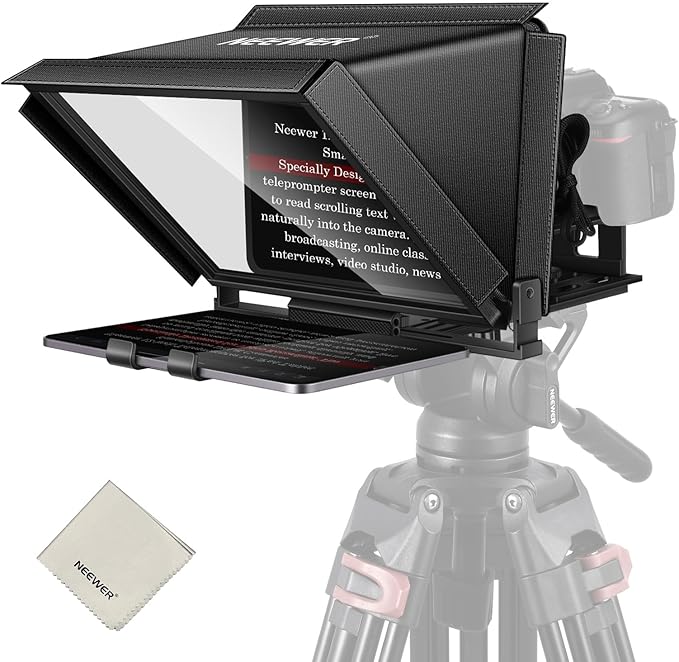 NEEWER X12 Teleprompter de aleación de aluminio de 14 pulgadas compatible con iPhone iPad DSLR Cámaras Teléfono Tablet con control remoto Funda de transporte Paño de limpieza, Control APP para iOS