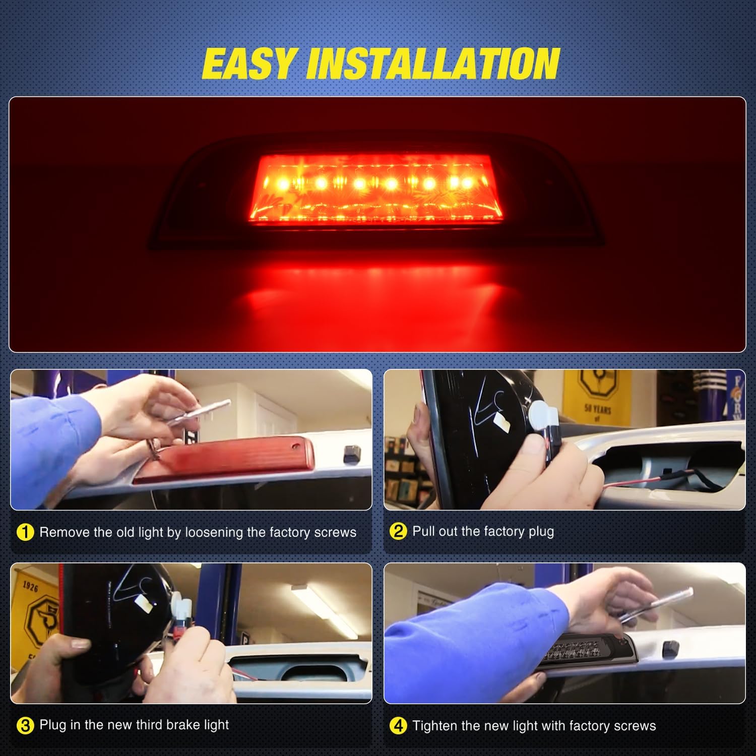 Nilight Third Brake Light for Jeep Liberty 2002 2003 2004 2005 2006 2007 | for Jeep Liberty 2002 2003 2004 2005 2006 2007, High Mount 3rd Stop LED Rear Cab Center Van SUV Tail Lamp, Smoked Lens