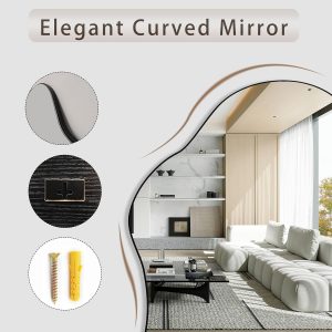 Irregular Wall Mirror, 24"x36" Wavy Cloud Bathroom Vanity Mirrors | Unique Asymmetrical Abstract Mirror with Tempered Glass for Bedroom, Living Room, Entryway, Hallway, Cloakroom