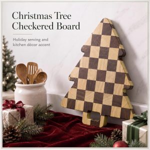 Novabright 1 tabla de cortar de madera con forma de tablero de ajedrez de árbol de Navidad, bandeja de madera para servir de madera, decoración de cocina de granja para fiestas, accesorios de mesa