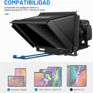 NEEWER X12 Teleprompter de aleación de aluminio de 14 pulgadas compatible con iPhone iPad DSLR Cámaras Teléfono Tablet con control remoto Funda de transporte Paño de limpieza, Control APP para iOS