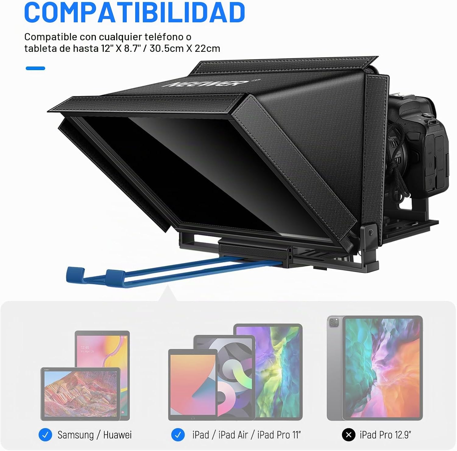 NEEWER X12 Teleprompter de aleación de aluminio de 14 pulgadas compatible con iPhone iPad DSLR Cámaras Teléfono Tablet con control remoto Funda de transporte Paño de limpieza, Control APP para iOS