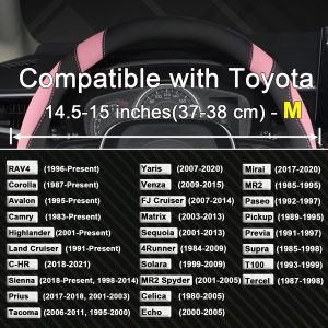 West Llama Customized Auto Car Steering Wheel Cover for Toyota Rav4 Corolla Camry Highlander (Black+Pink-Standard Size)