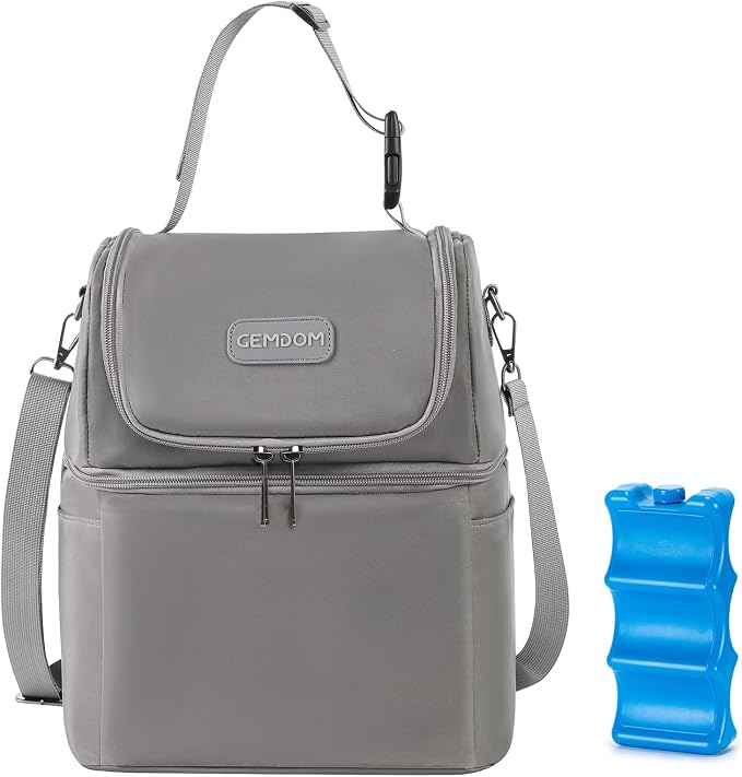 Breast Pump Cooler Travel Bag with Ice Pack,【 Up to 12 Hours 】Insulated Bottle Storage Cooler Bag, Double Layer, Breastfeeding Essential for Nursing Mom Daycare Work Travel,Fits 6 Baby Bottles