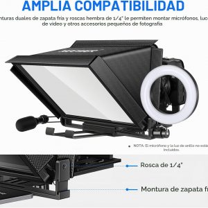 NEEWER X12 Teleprompter de aleación de aluminio de 14 pulgadas compatible con iPhone iPad DSLR Cámaras Teléfono Tablet con control remoto Funda de transporte Paño de limpieza, Control APP para iOS