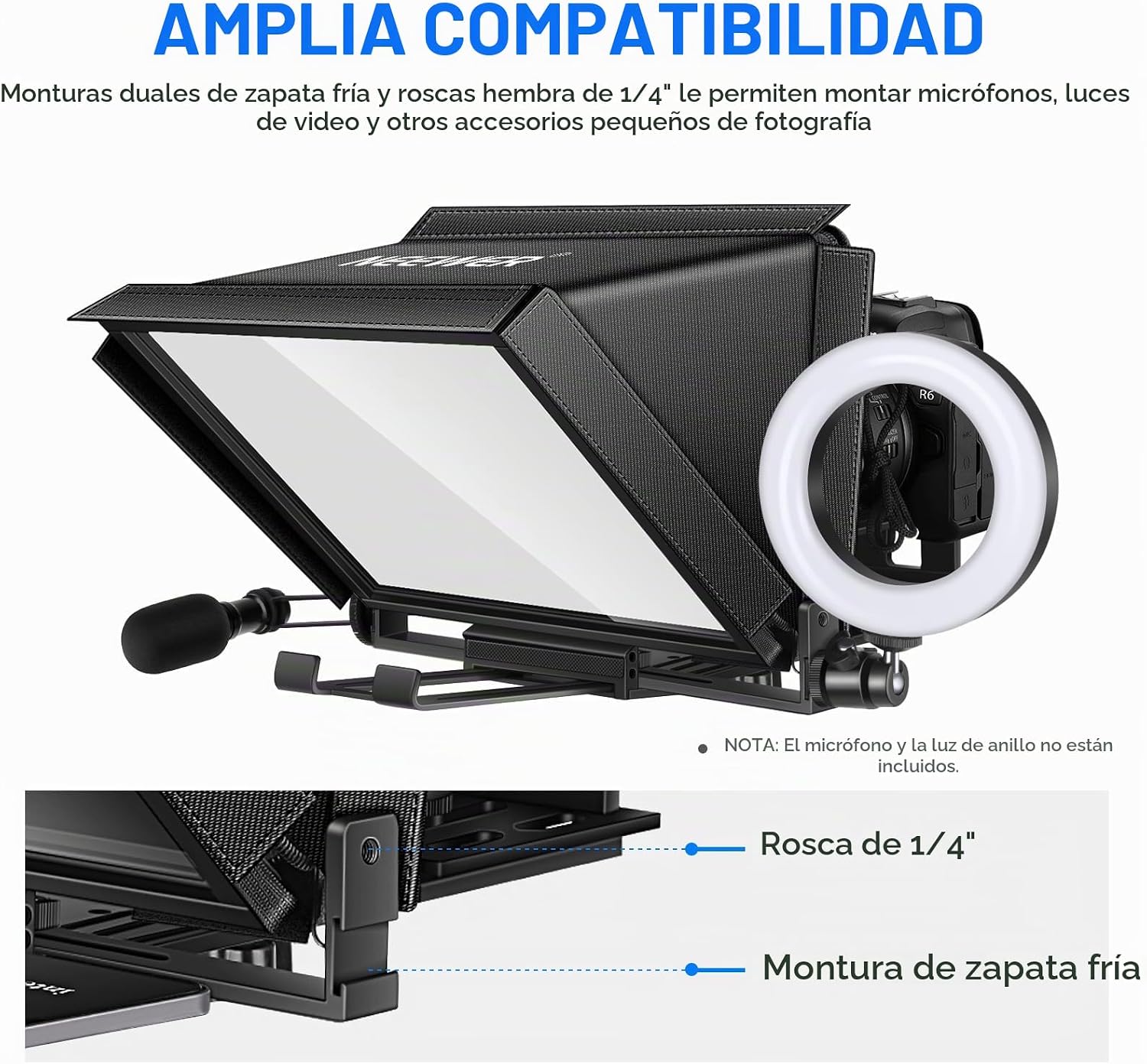 NEEWER X12 Teleprompter de aleación de aluminio de 14 pulgadas compatible con iPhone iPad DSLR Cámaras Teléfono Tablet con control remoto Funda de transporte Paño de limpieza, Control APP para iOS